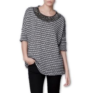 ZARA trafaluc studded spiked collar knit blouse